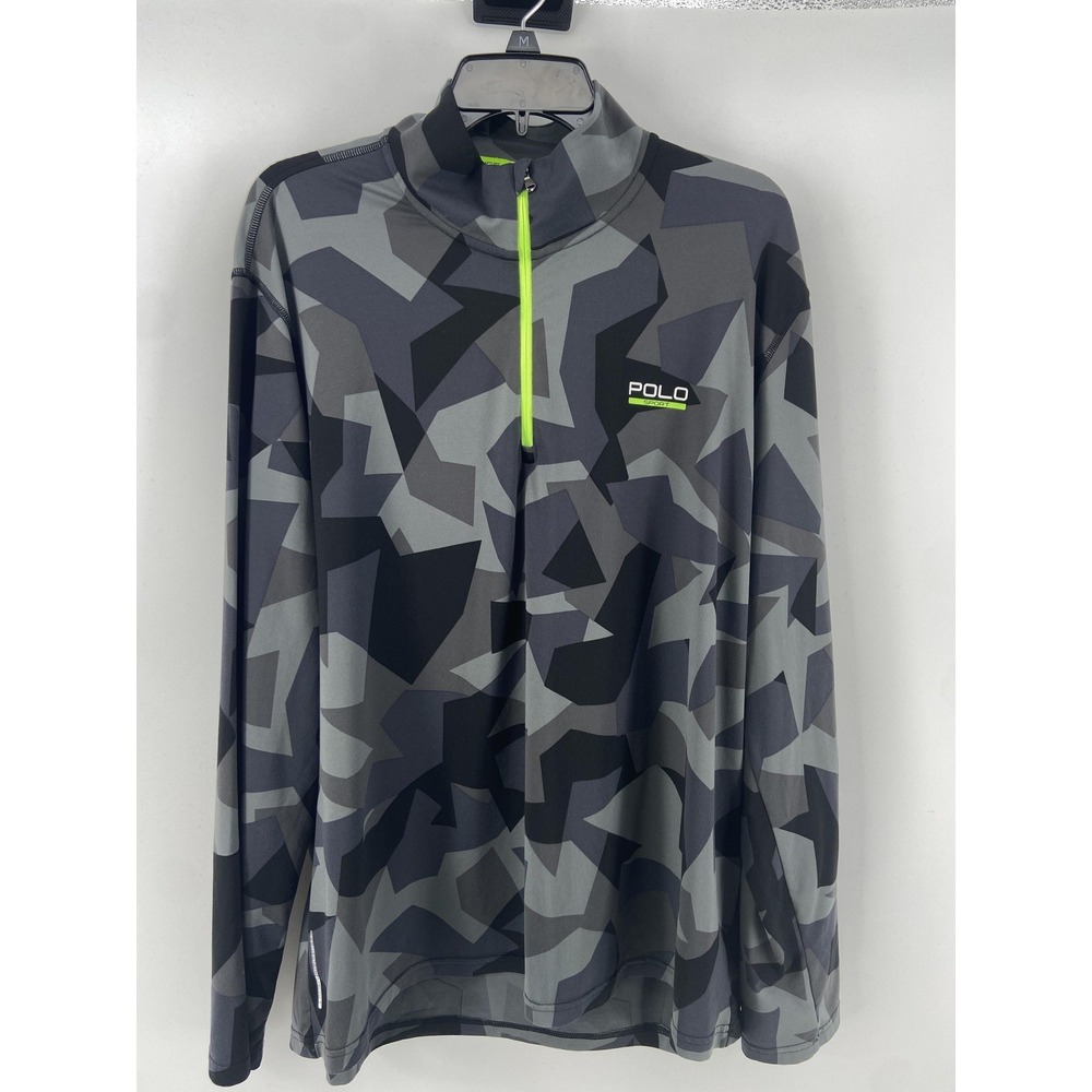 Polo Ralph Lauren Sport Pullover Mens Medium Gray Camo 1/4 Zip Performance Shirt